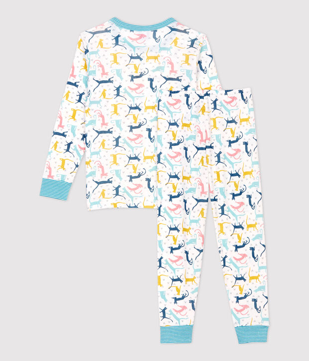Unisex Cat Print Cotton/Lyocell Pyjamas white/multicolor
